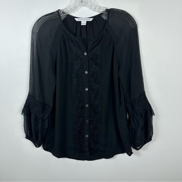 Diane von Furstenberg Blouse 4 Billow”Lace-Inset Silk - Picture 3 of 13